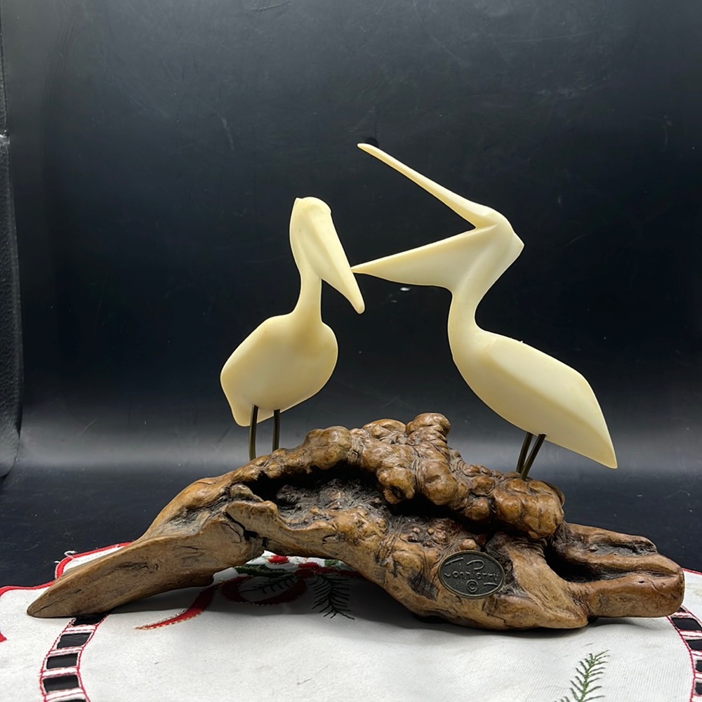 COPY - John Perry Burl Wood sculpture Pelicans GUC